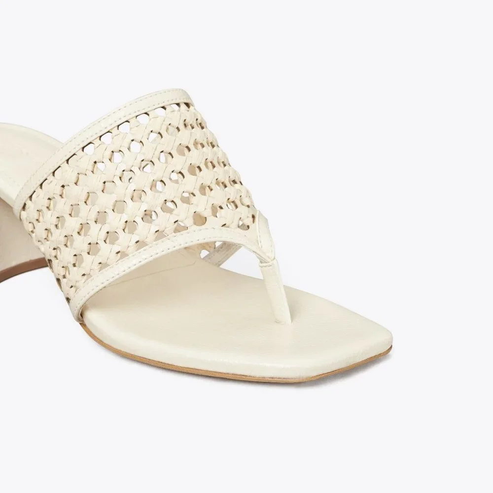 Tory Burch $378 NIB Woven Raffia Heeled Sandal New Ivory Natural 9.5
